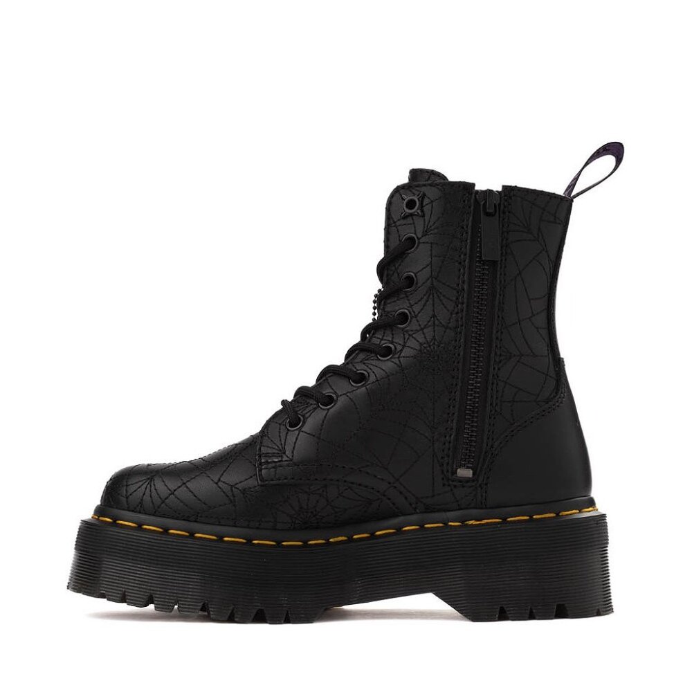 Dr Doc Martens Wednesday Jadon 8 Eye Lace Up Boots Black Spider Web Women US 7 - Picture 4 of 6